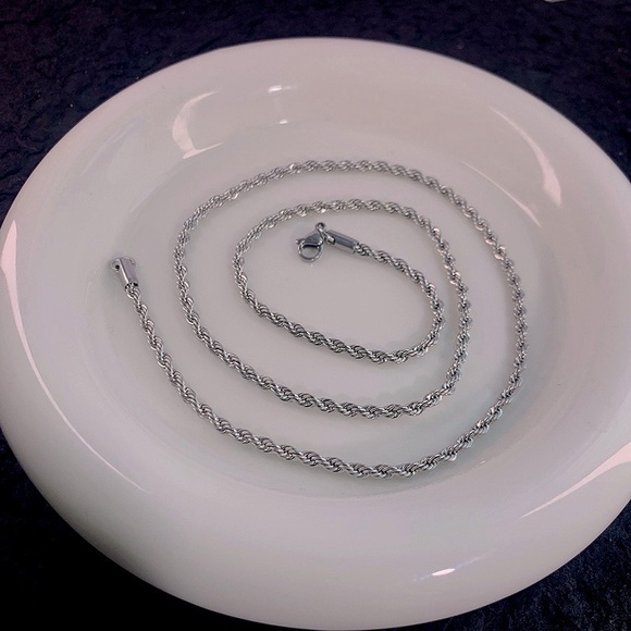 Waterproof Silver Rope Chain Necklace*3mm Rope Chain*Tarnish Free - Picture 5 of 7